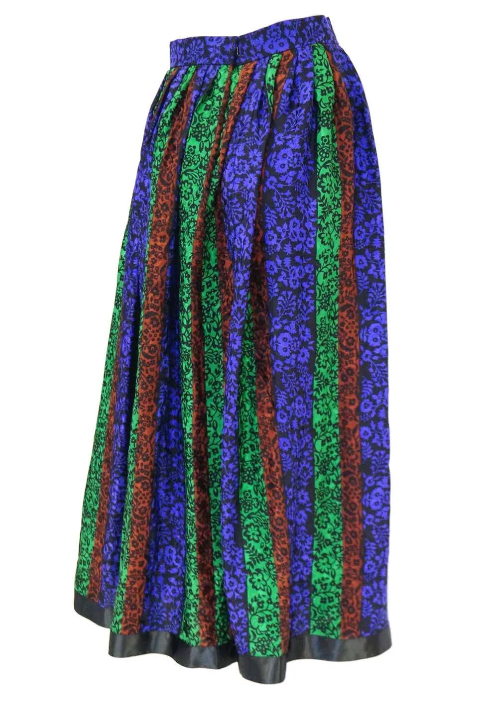 1970s Oscar de la Renta Silk Maxi Skirt in Blue, Green, Red Floral