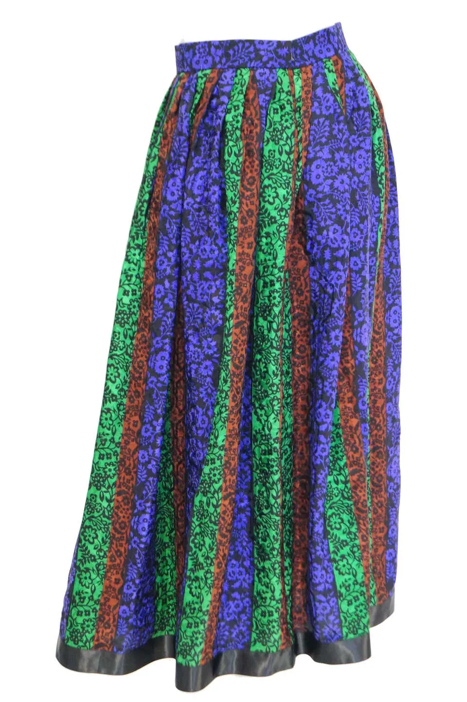 1970s Oscar de la Renta Silk Maxi Skirt in Blue, Green, Red Floral