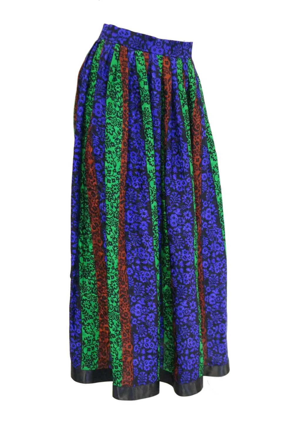 1970s Oscar de la Renta Silk Maxi Skirt in Blue, Green, Red Floral