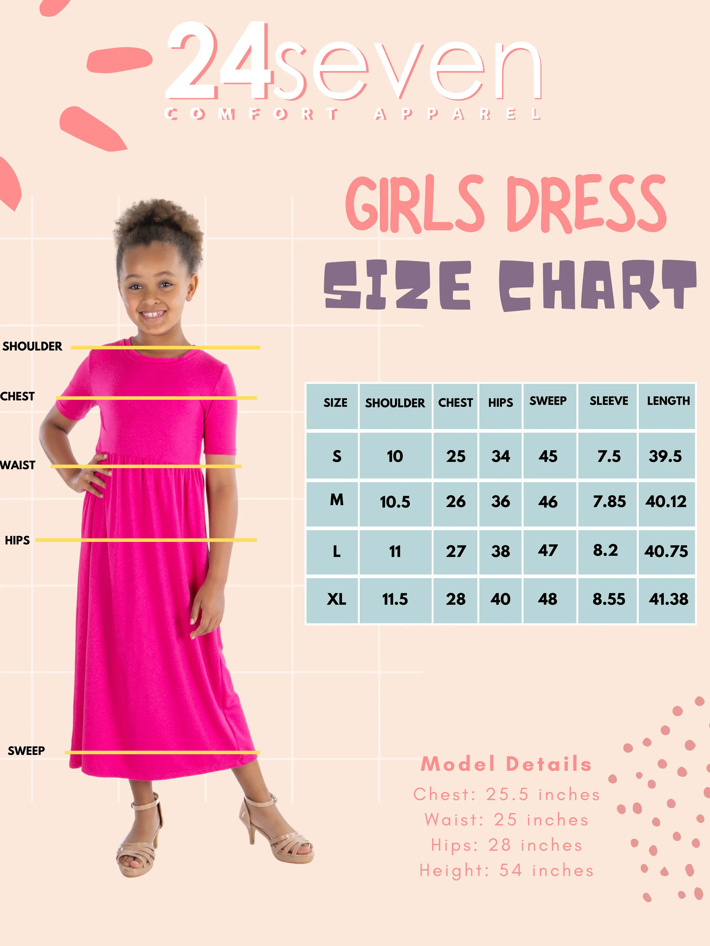 24seven Comfort Apparel Girls Short Sleeve Pleated Midi Dress