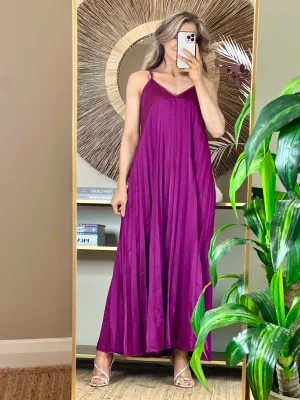 Adalyn Strap Pleated Midi Dress - Plum