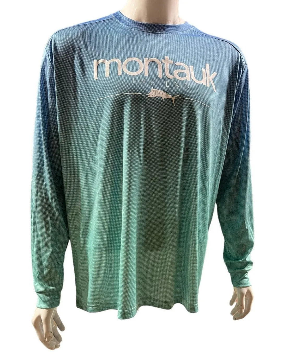 Adult Montauk The End Fish DriFit UBF 50 UV Performance Two-Tone Long Sleeve Tee