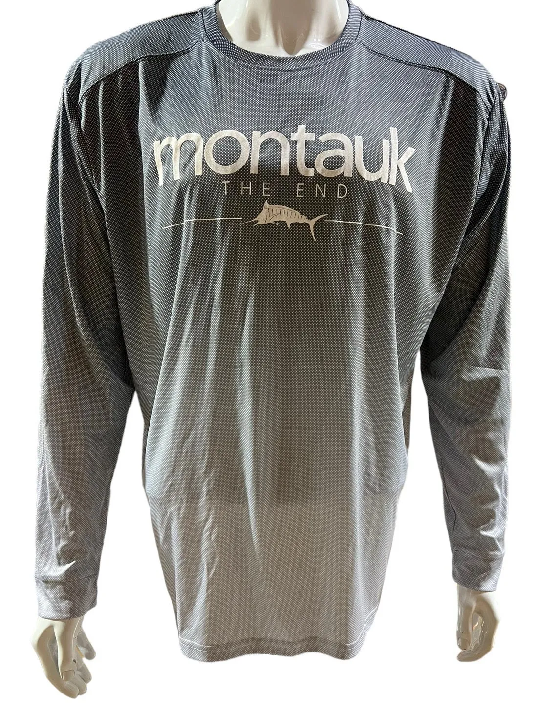 Adult Montauk The End Fish DriFit UBF 50 UV Performance Two-Tone Long Sleeve Tee