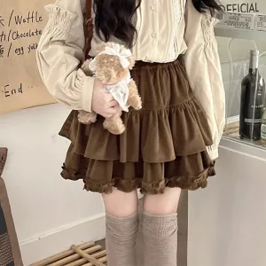 Aiertu 90s Winter Ruffle Brown Kawaii Lolita Pleated Skirt Women Fairy Y2k Mini Skirt Female Korean Fashion Cute Mini Cake Casual Skirt