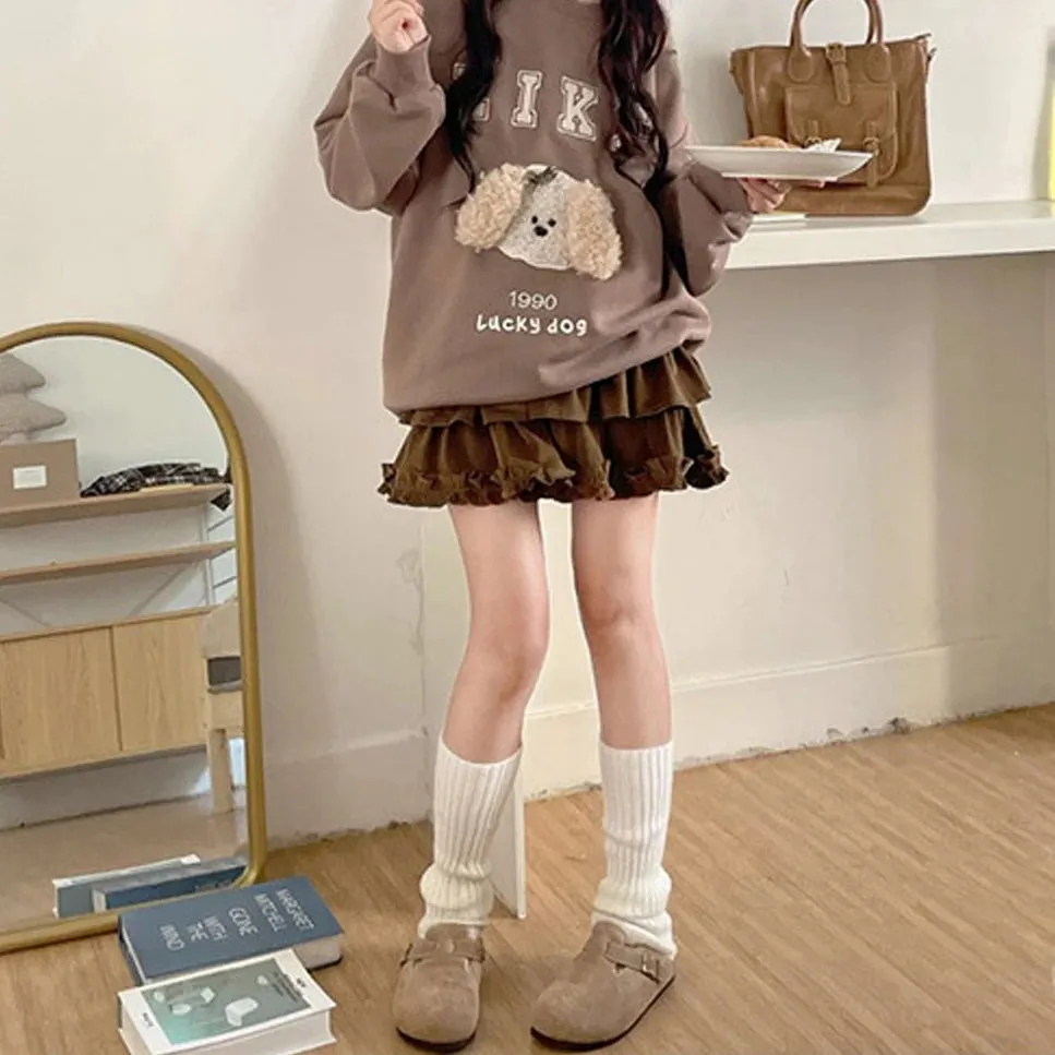 Aiertu 90s Winter Ruffle Brown Kawaii Lolita Pleated Skirt Women Fairy Y2k Mini Skirt Female Korean Fashion Cute Mini Cake Casual Skirt