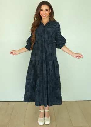 Ajara Blue Plaid Button Dress - FINAL FEW - FINAL SALE