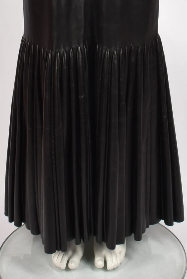 ALAIA LEATHER MAXI SKIRT WITH PLEATING