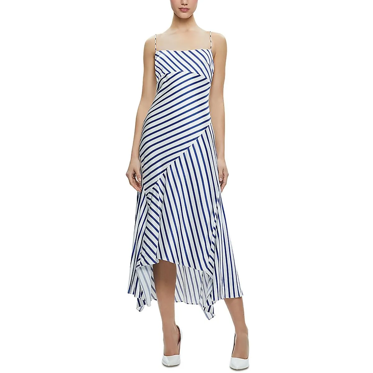 Alice and Olivia Womens Asymmetric Midi Slip Dress