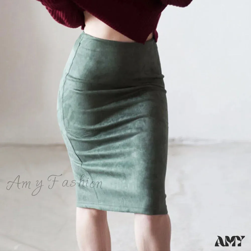 Amy Fashion - Solid Color Pencil Skirt