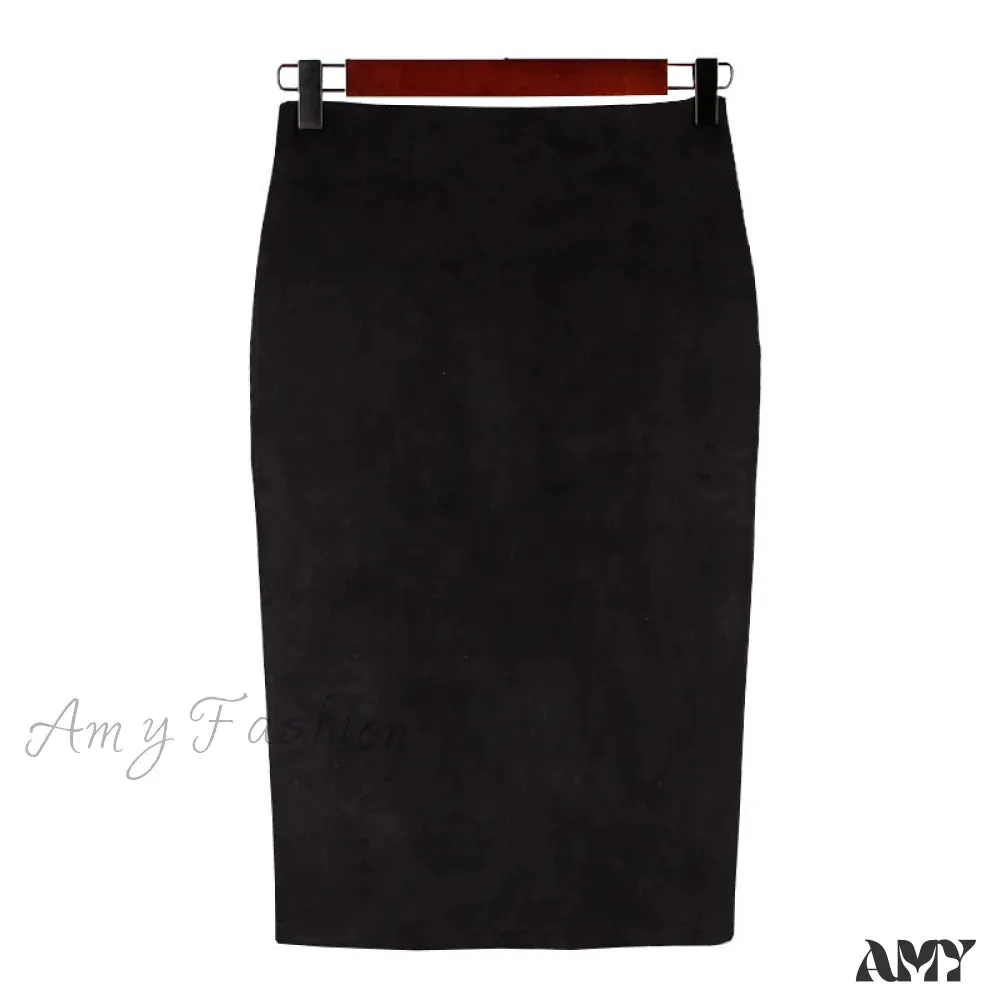 Amy Fashion - Solid Color Pencil Skirt