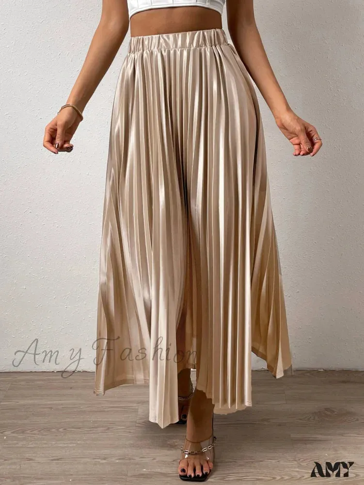 Amy Fashion - Solid Elastic Waist Pleated Skirt