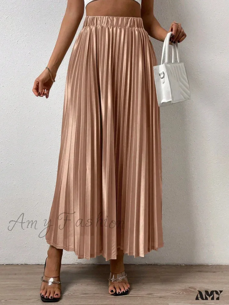 Amy Fashion - Solid Elastic Waist Pleated Skirt