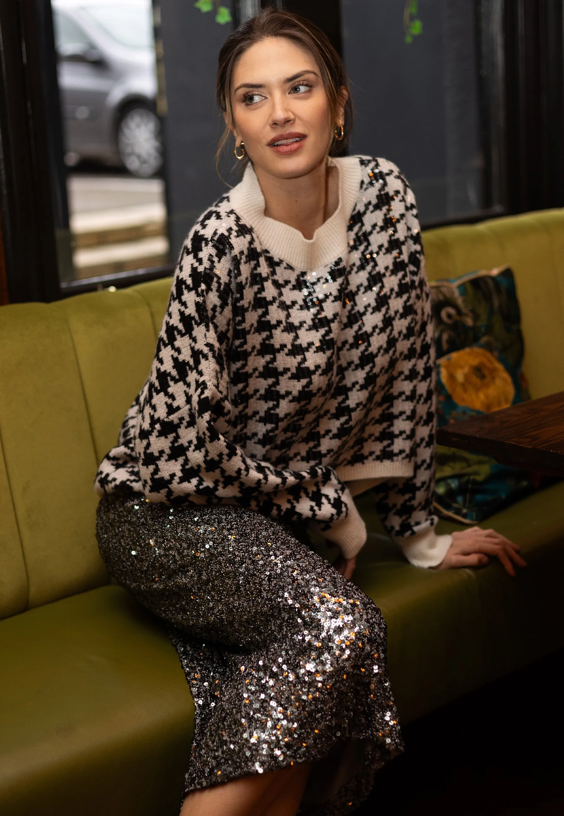 Angeleye Oversized Sequin Houndstooth Jumper