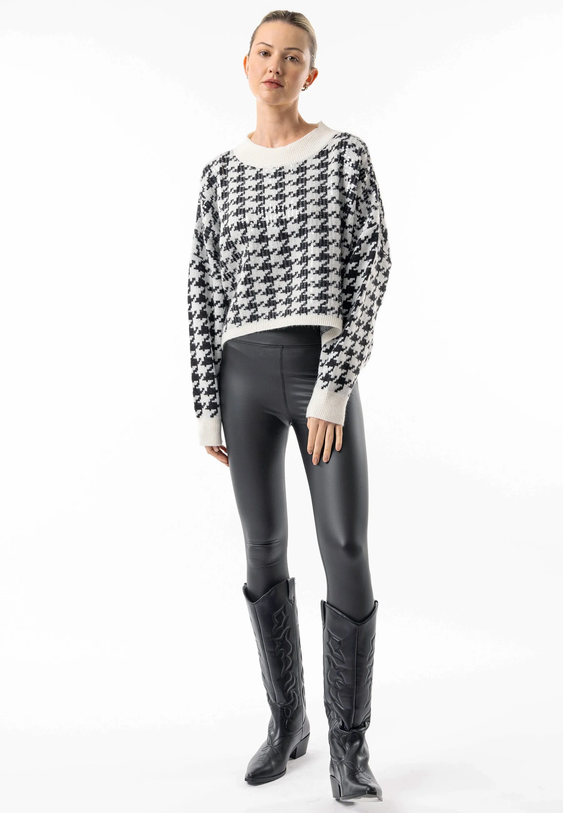 Angeleye Oversized Sequin Houndstooth Jumper