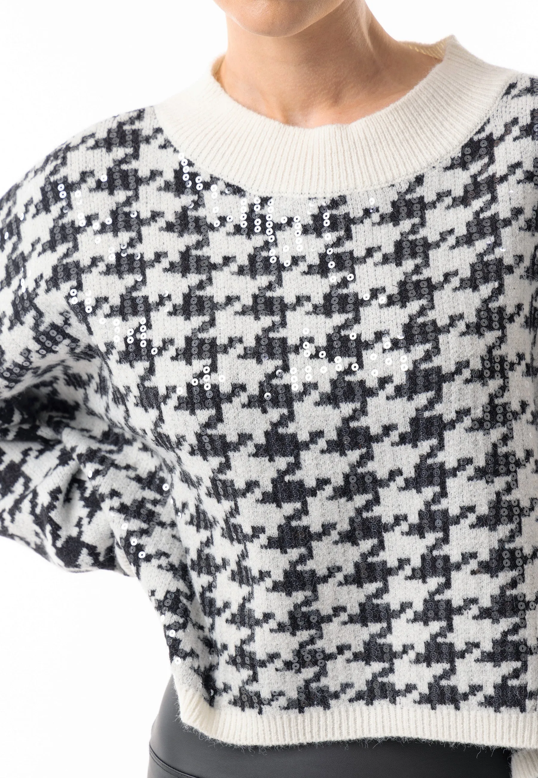 Angeleye Oversized Sequin Houndstooth Jumper