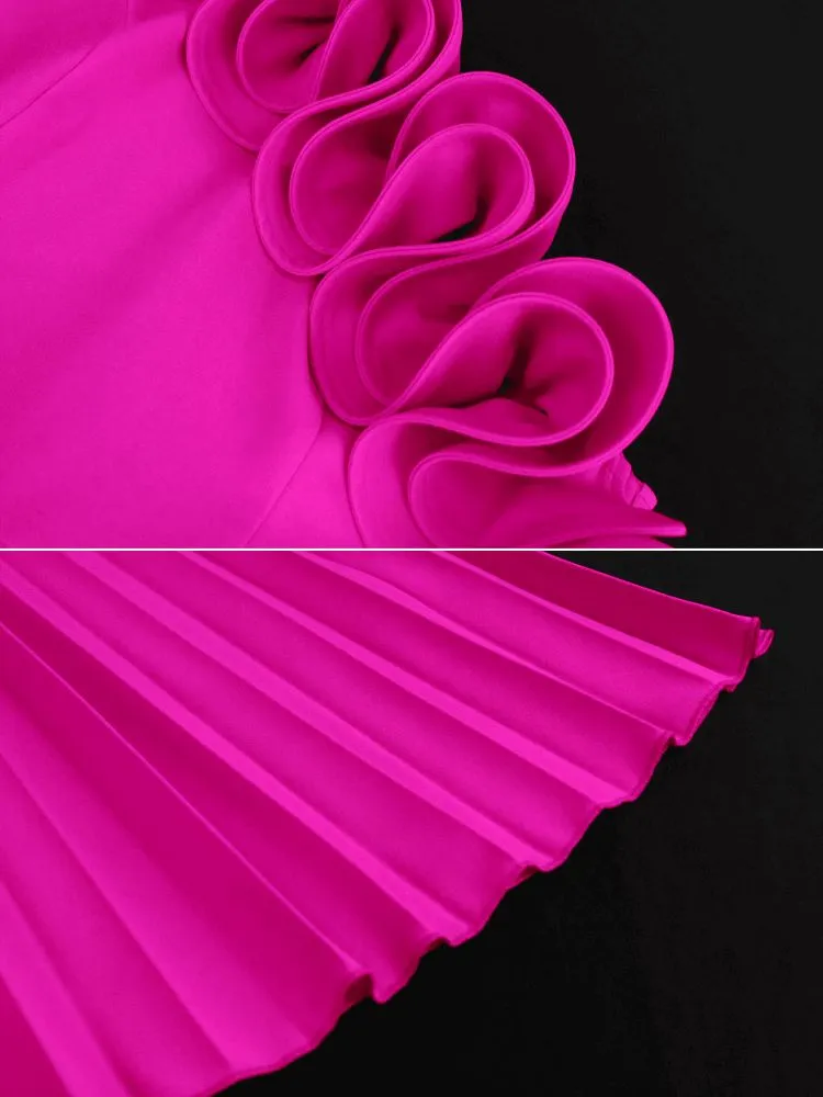 AOMEIDRESS Elegant One Shoulder Ruffle Pleated A Line Party Dress