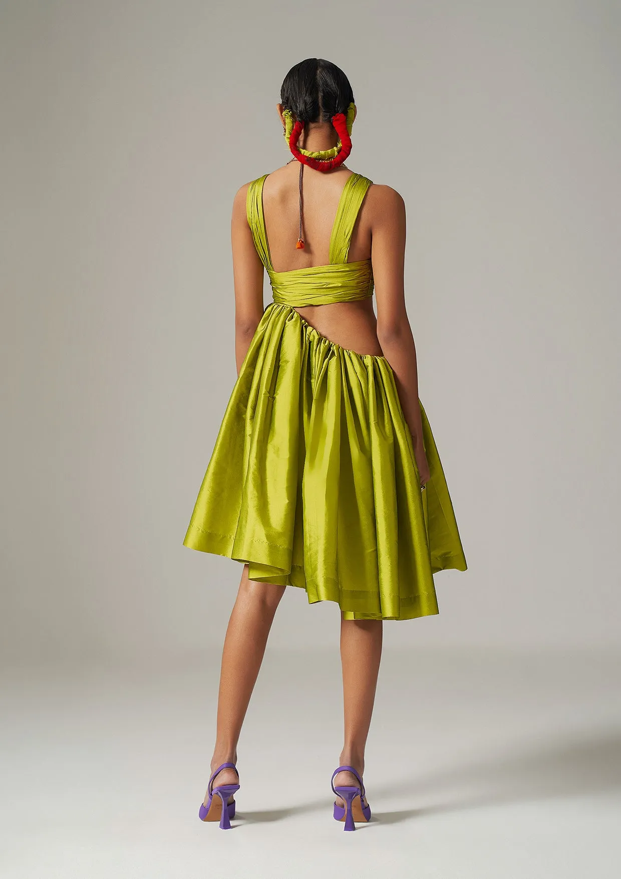 Asymmetrical Taffeta Cut-Out Dress