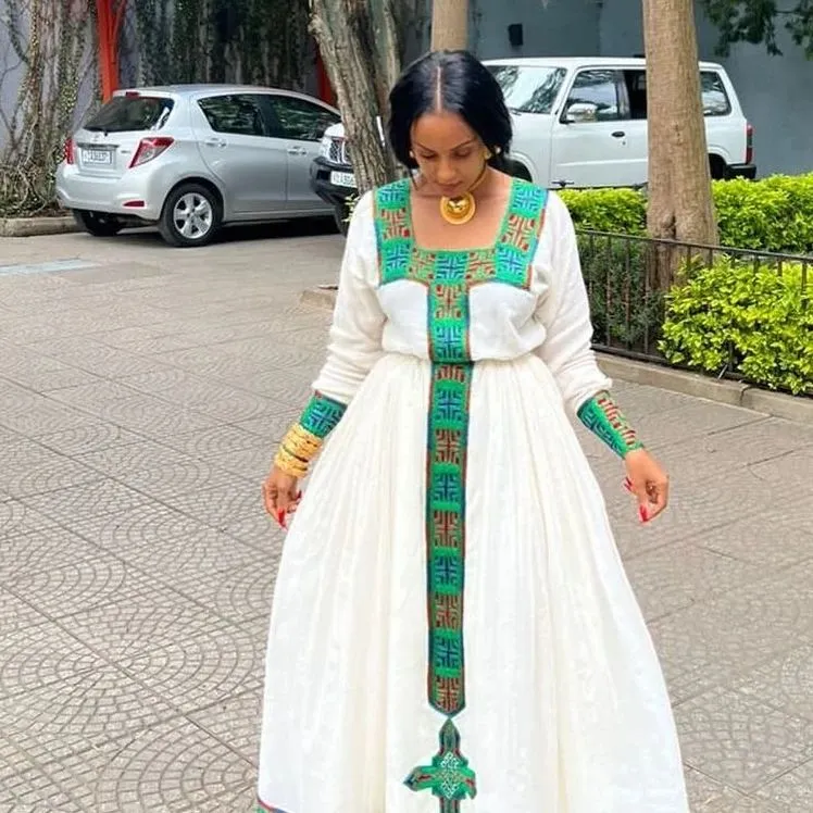 Beautiful Blue Tilet Habesha Dress Modern Habesha Kemis Ethiopian Dress Style