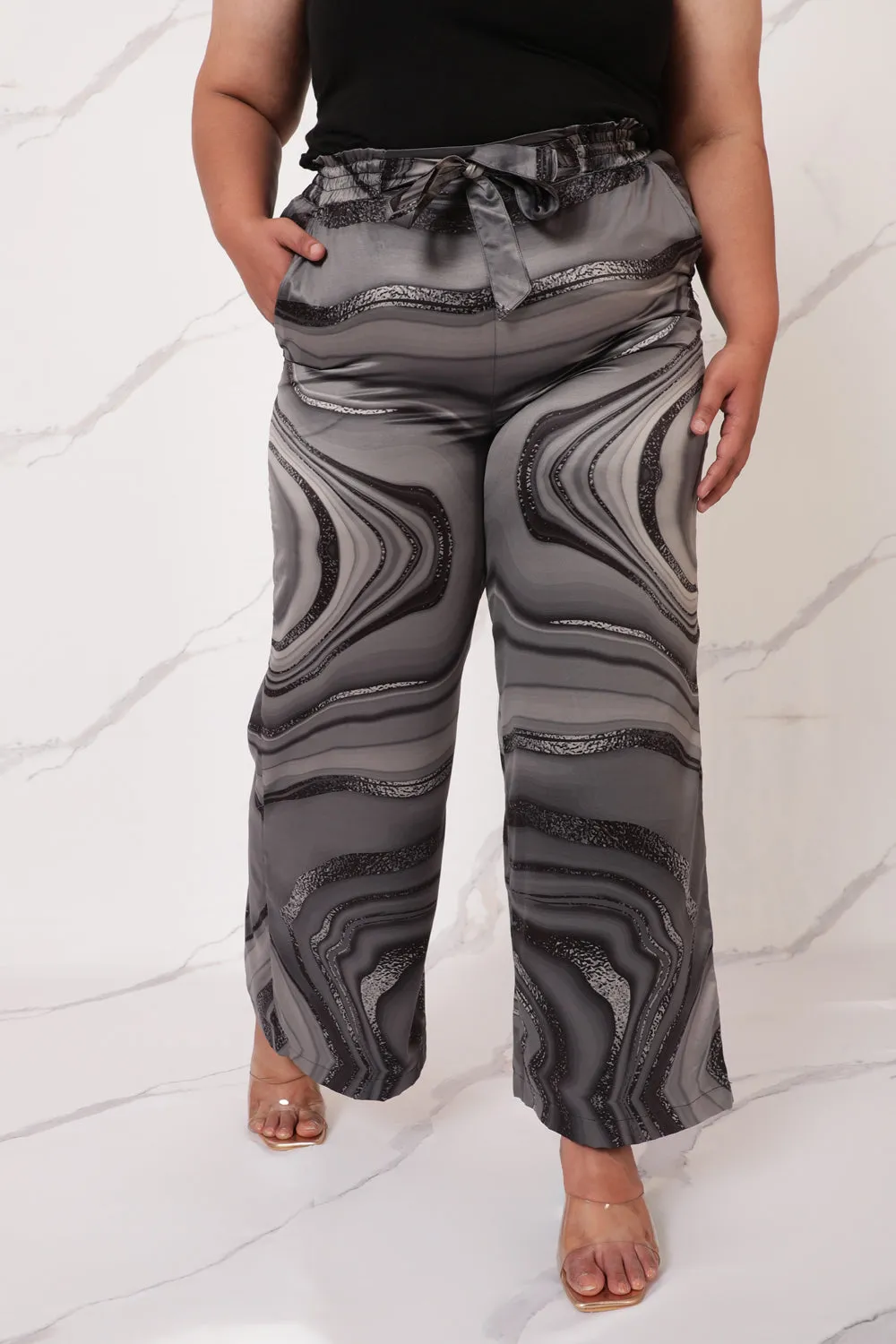 Black Marble High Waist Pants