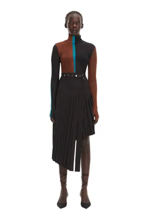 Black Midi High-Waist Asymmetrical Pleated Skirt