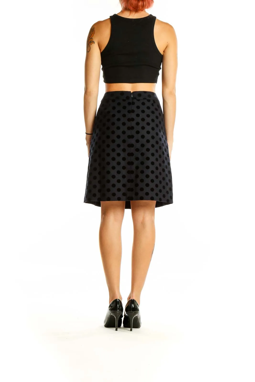 Black Polka Dot A-Line Knee-Length Skirt