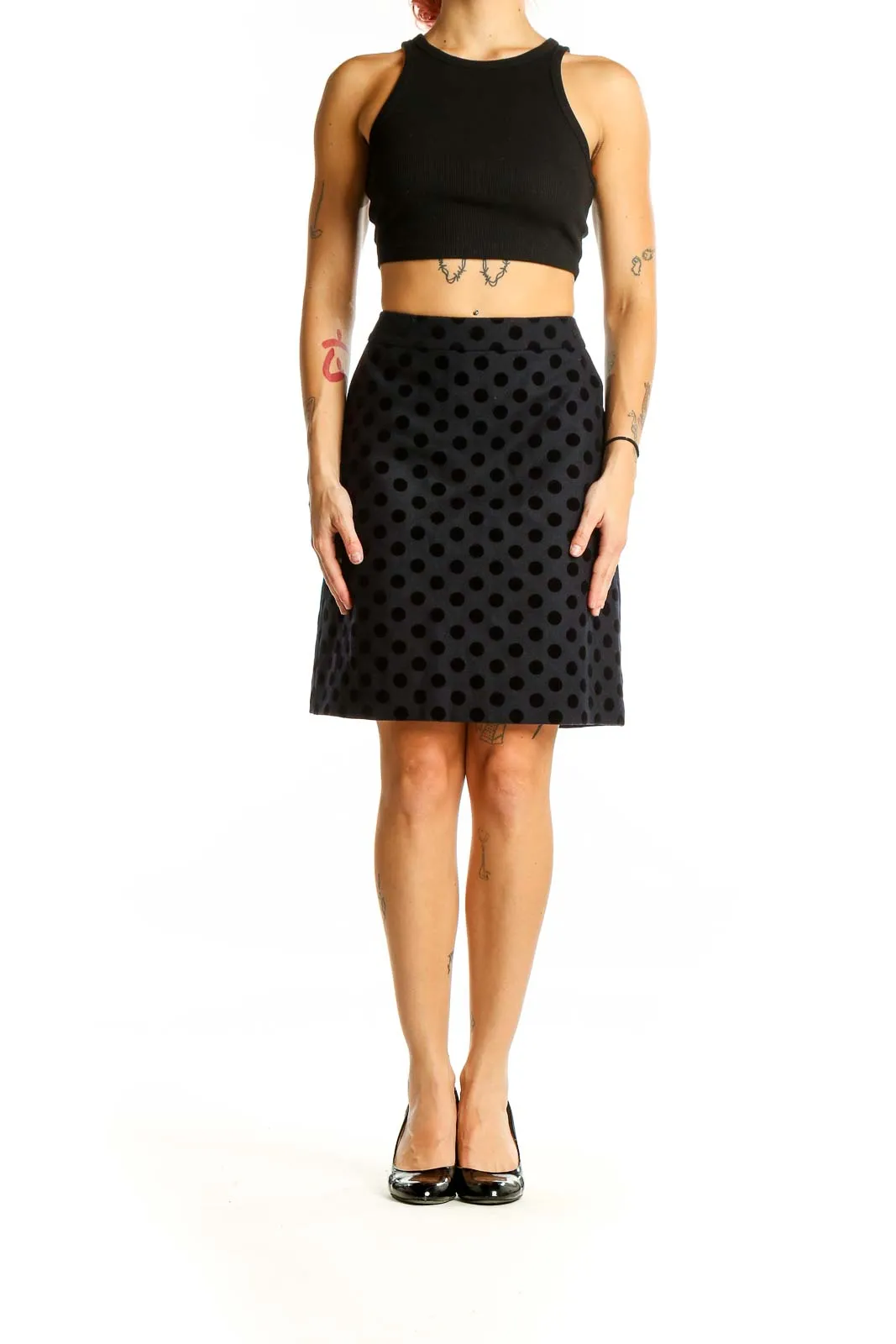 Black Polka Dot A-Line Knee-Length Skirt