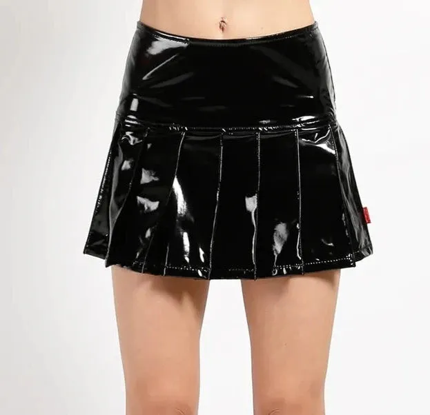 Black PVC Vinyl Pleated Skirt