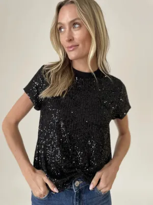 Black Sequin Twist Holly Top