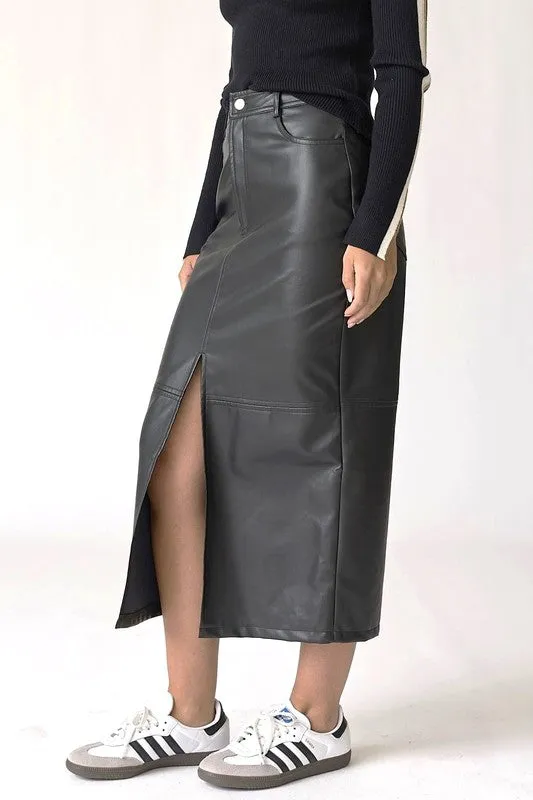 Black Vegan Leather Pencil Skirt