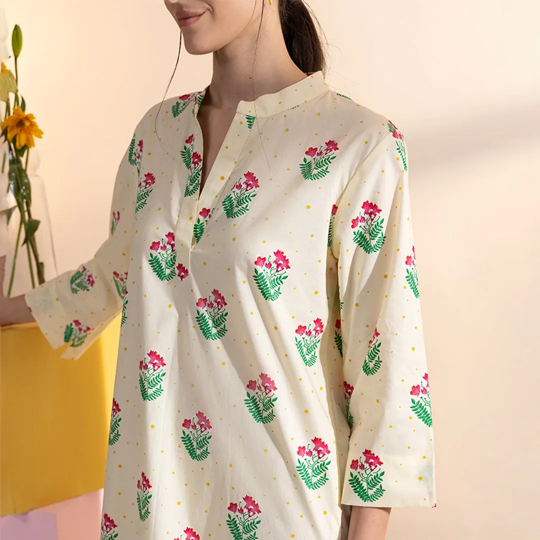 Bougainvillea Cotton Midi Kaftan Dress