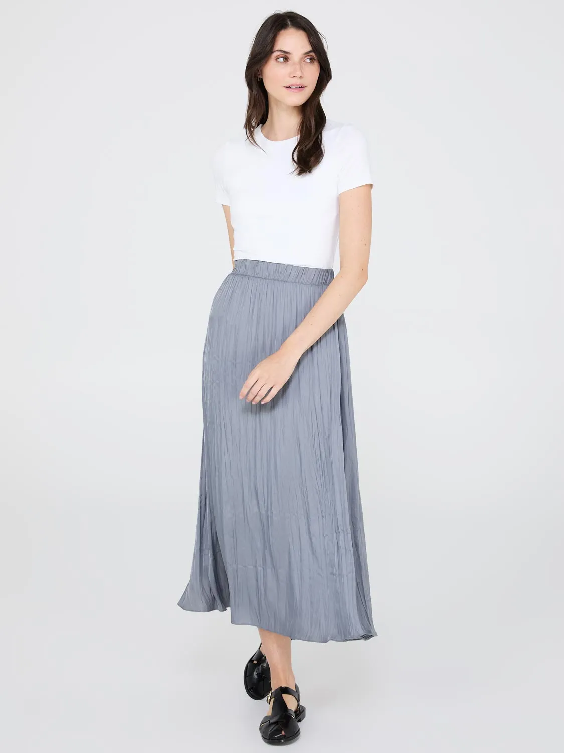 Broomstick Pleated Satin Skirt