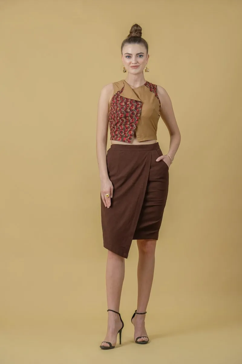 Brown Knee Length Women's Pencil Skirt