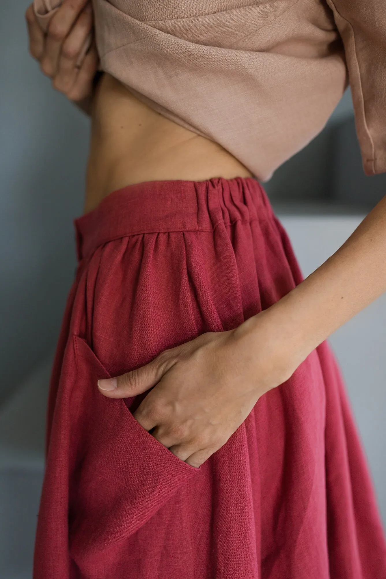 Buttoned Front Linen Skirt CAPRI In Raspberry