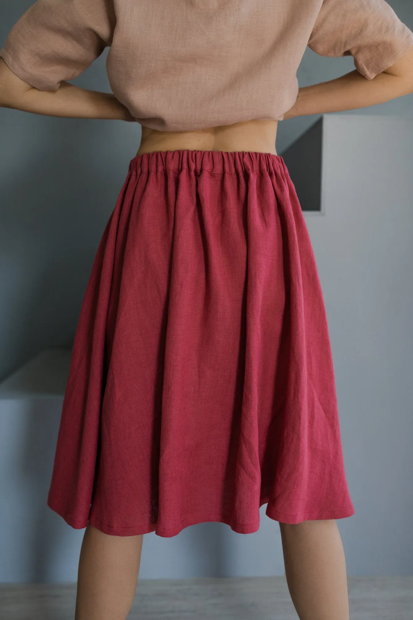 Buttoned Front Linen Skirt CAPRI In Raspberry