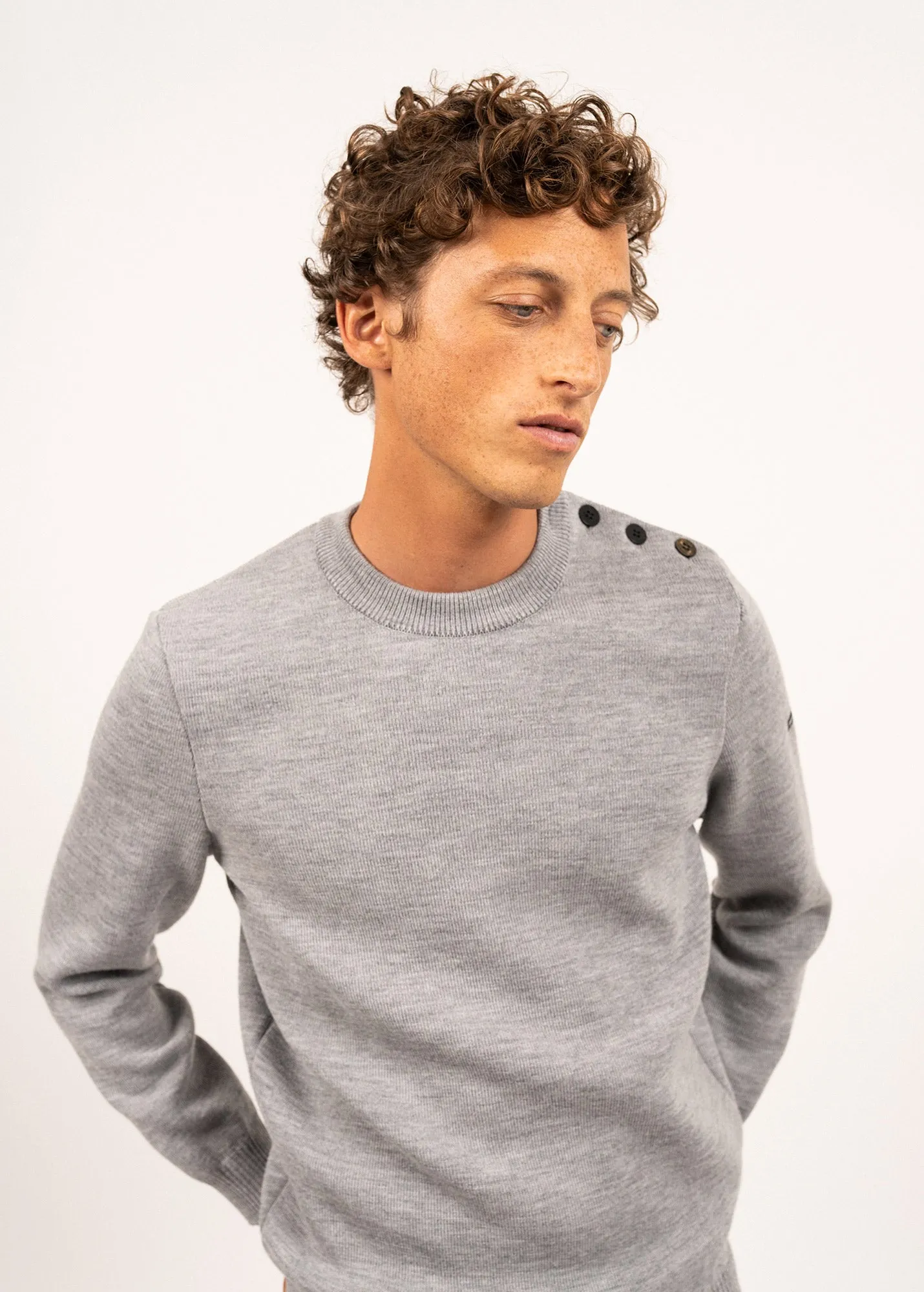 Cancale sailor jumper - regular fit, in pure new wool (GRIS CLAIR)