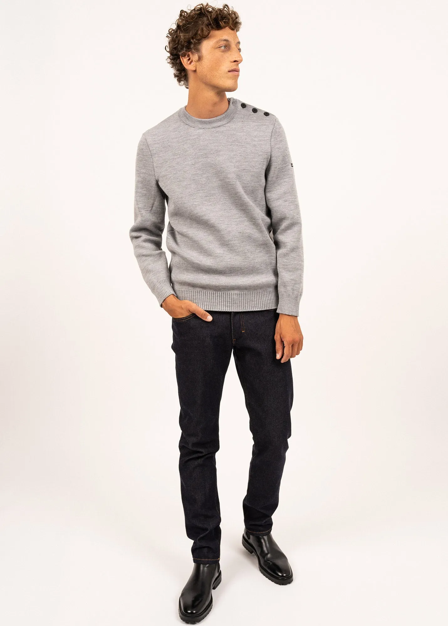 Cancale sailor jumper - regular fit, in pure new wool (GRIS CLAIR)