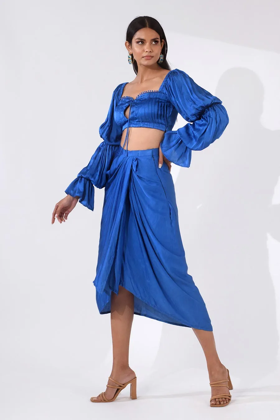 CHARLOTTE - Blue Silk Top & Skirt Co-Ord Set