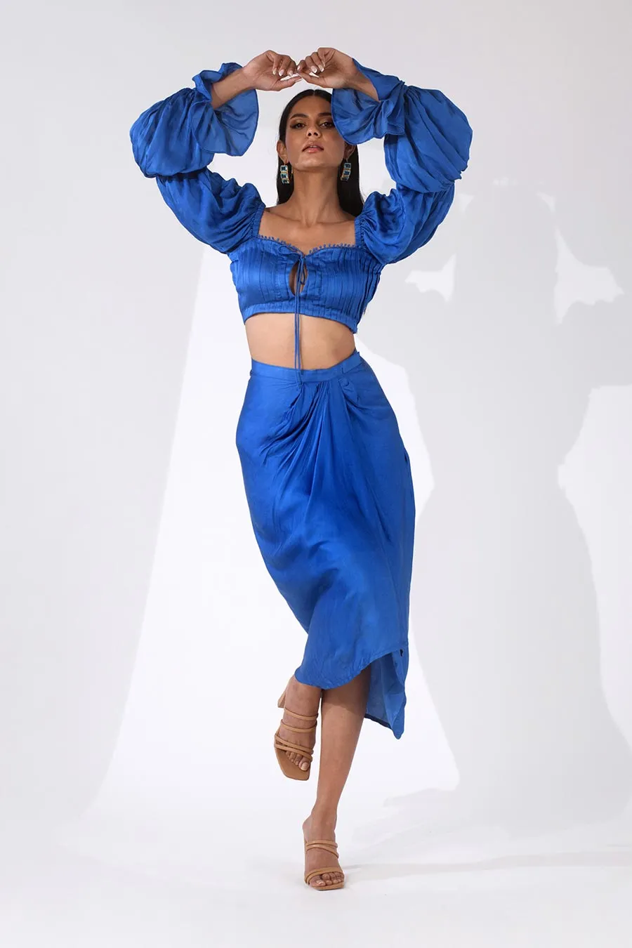 CHARLOTTE - Blue Silk Top & Skirt Co-Ord Set