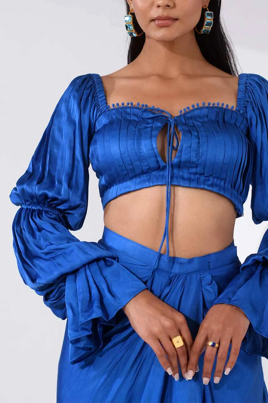 CHARLOTTE - Blue Silk Top & Skirt Co-Ord Set