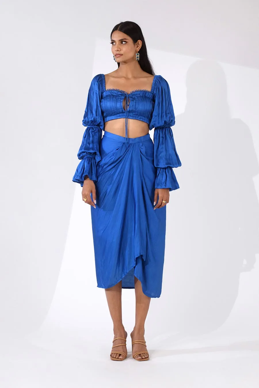 CHARLOTTE - Blue Silk Top & Skirt Co-Ord Set