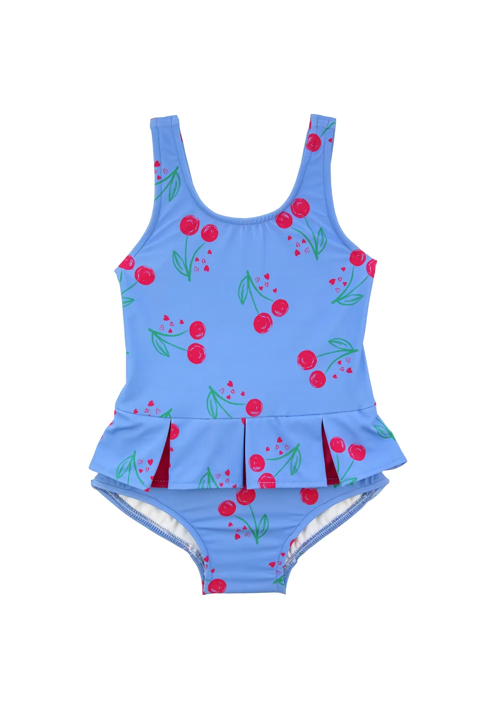 Cherry Print Swimsuit With Pleats