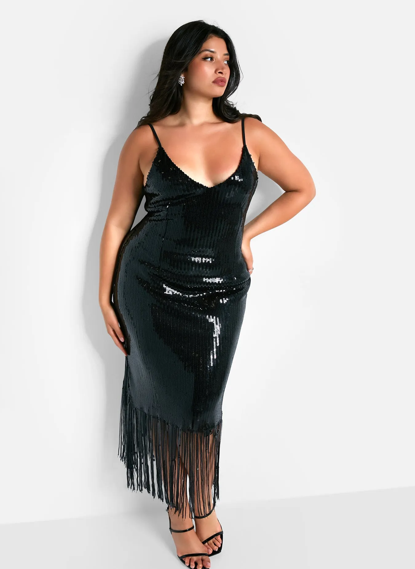 Chiara Sequin Fringe Midi Slip Dress