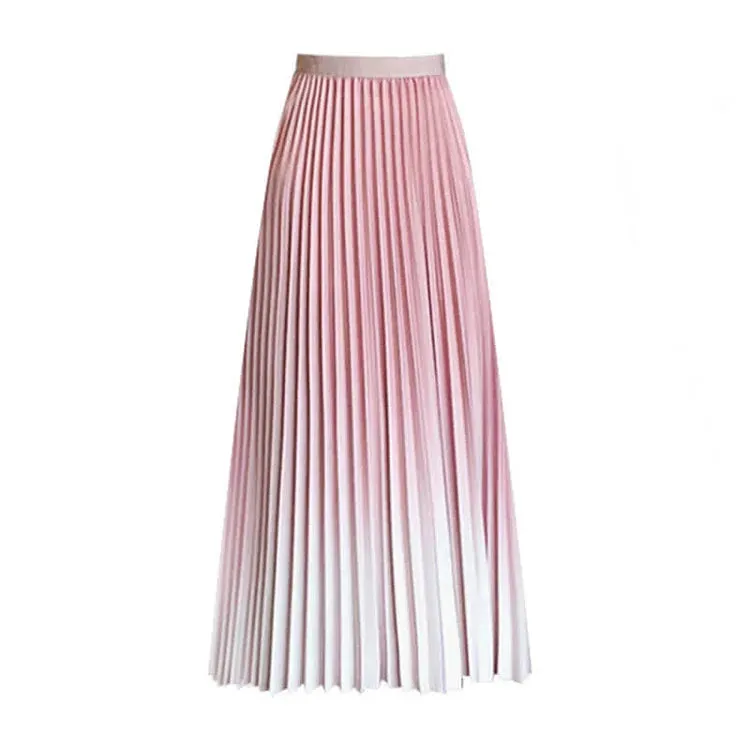 Chic Gradient Color High Waist Pleated Skirt