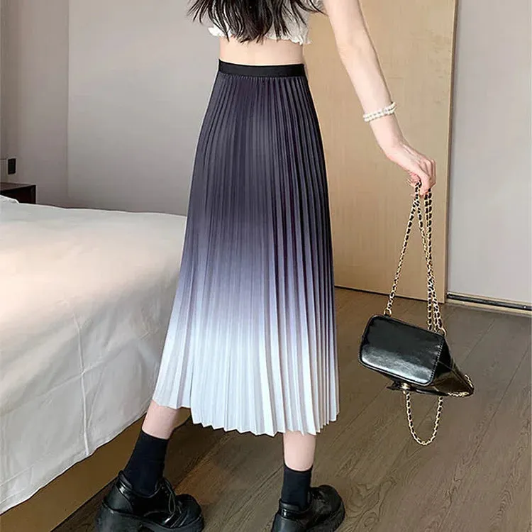 Chic Gradient Color High Waist Pleated Skirt