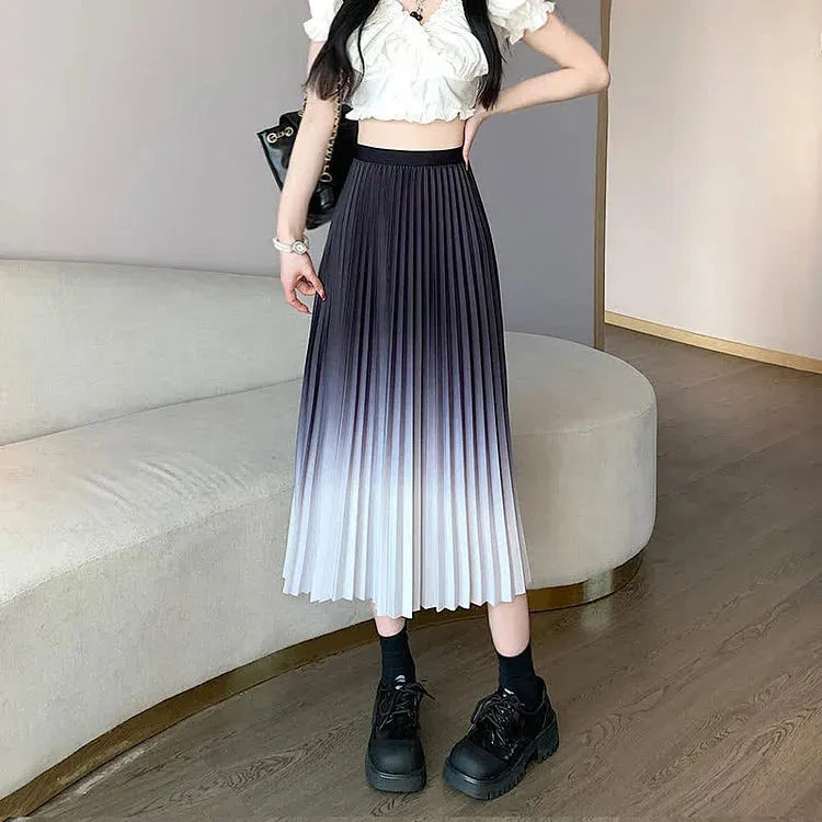 Chic Gradient Color High Waist Pleated Skirt