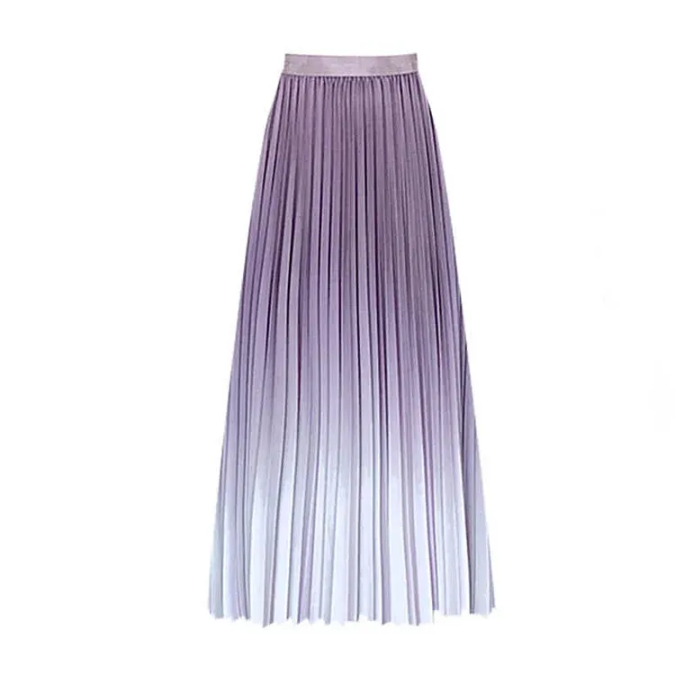 Chic Gradient Color High Waist Pleated Skirt