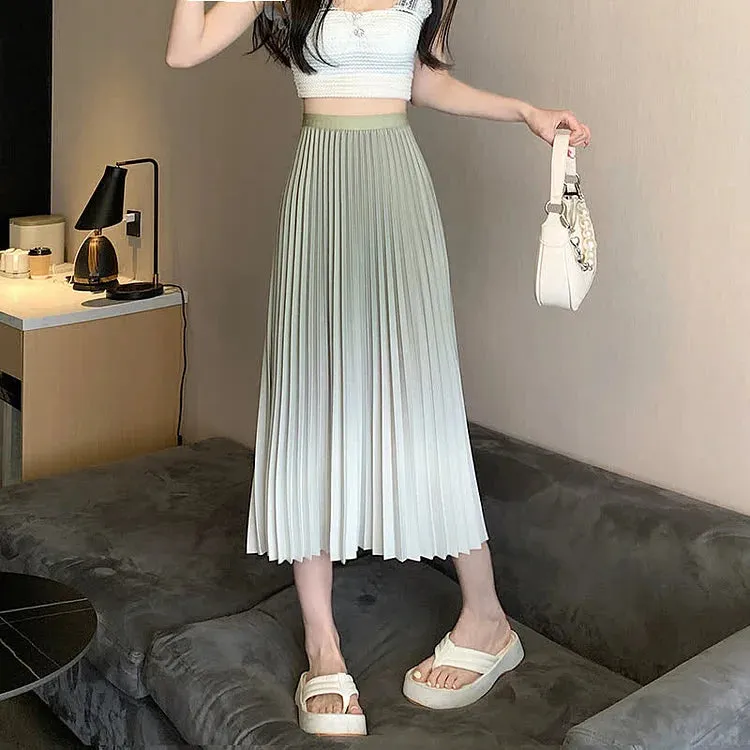 Chic Gradient Color High Waist Pleated Skirt