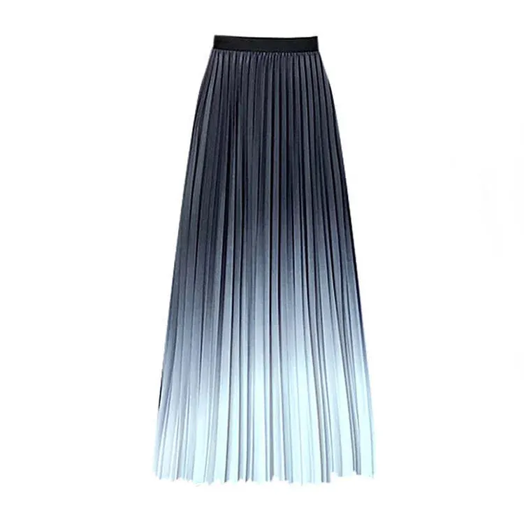 Chic Gradient Color High Waist Pleated Skirt