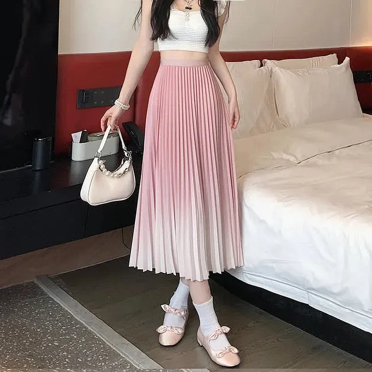 Chic Gradient Color High Waist Pleated Skirt