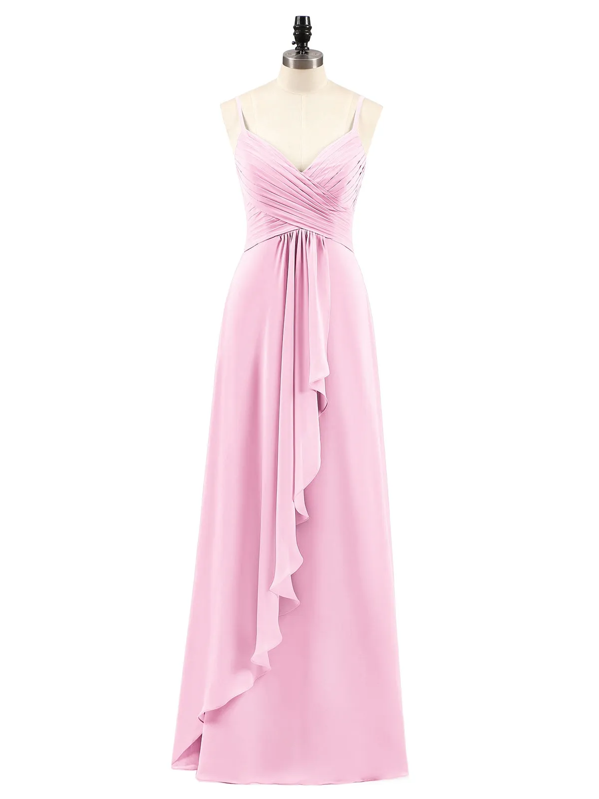 Chiffon Bridesmaid Dresses with Cascade Skirt-Candy Pink Plus Size